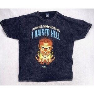 Colortone XL Acid Wash Graphic Tee – “I Raised Hell” Lucifer Quote, Gothic Stree